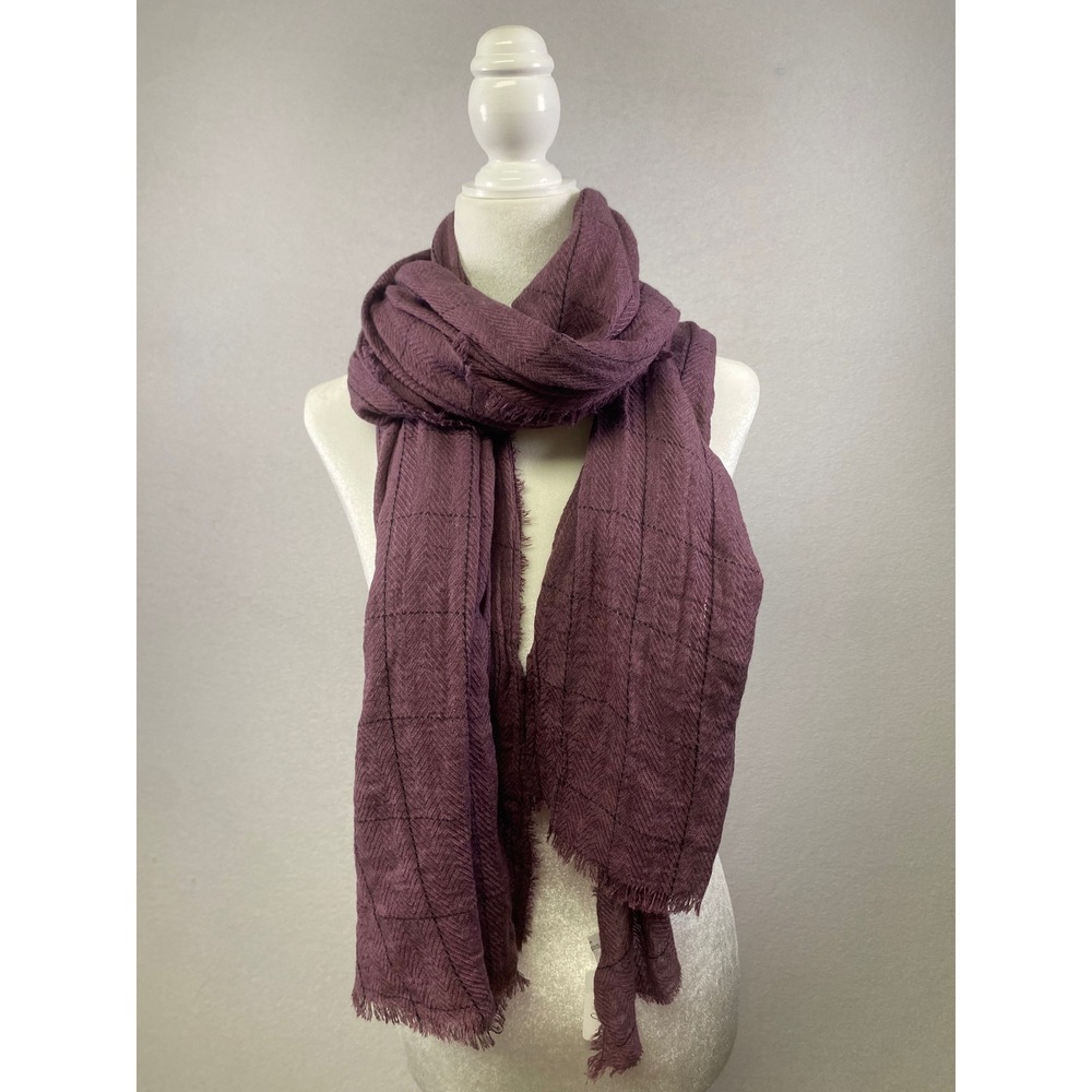 Girly Plaid‎ Scarf Women's Burgundy Herringbone Textured Fringe Lightweight Wrap